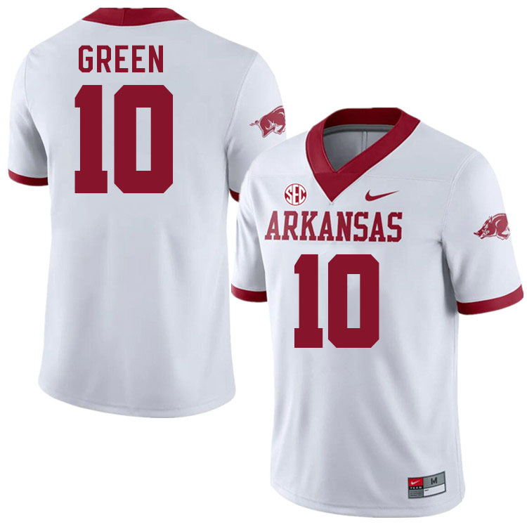 Men #10 Taylen Green Arkansas Razorbacks College Football Jerseys Stitched-Alternate White